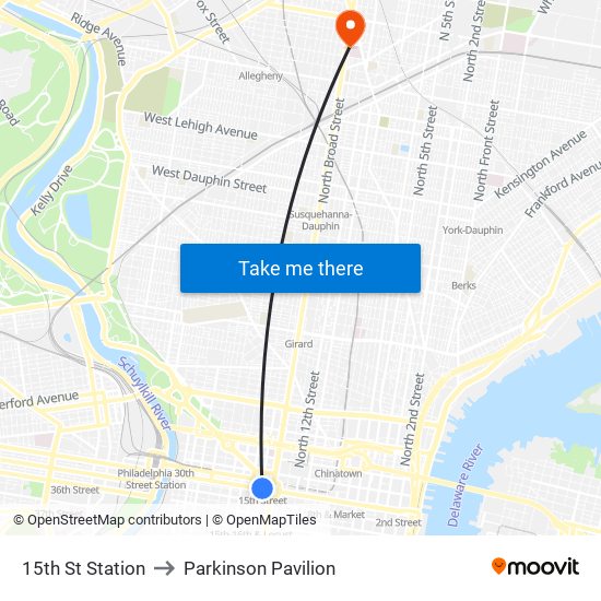 15th St Station to Parkinson Pavilion map