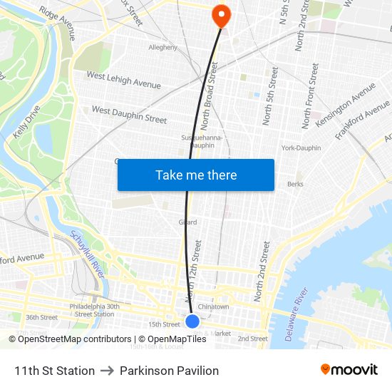11th St Station to Parkinson Pavilion map