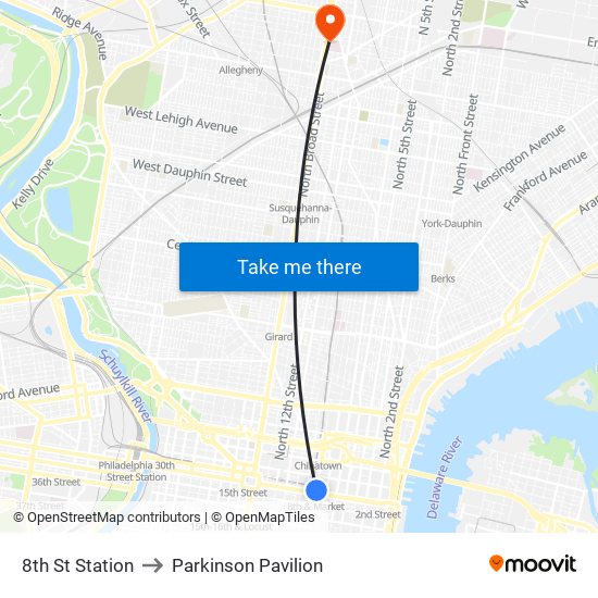 8th St Station to Parkinson Pavilion map