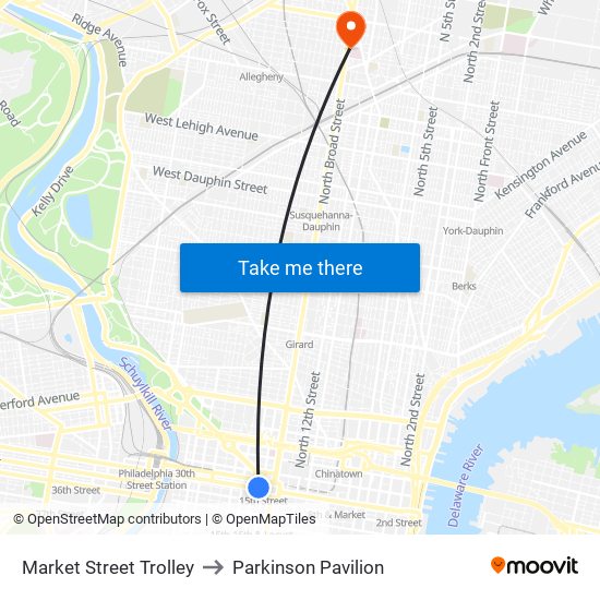 Market Street Trolley to Parkinson Pavilion map