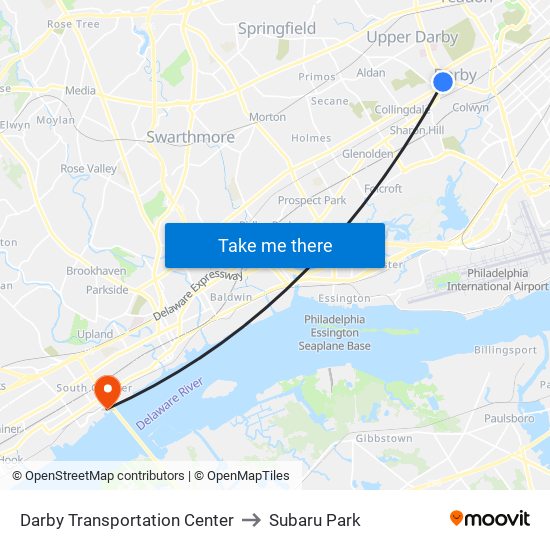 Darby Transportation Center to Subaru Park map