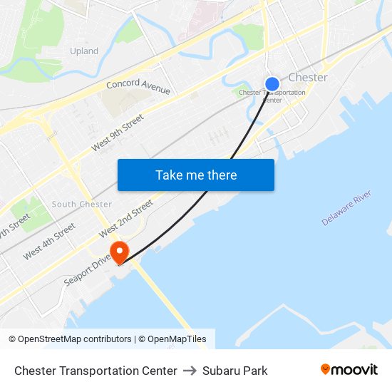 Chester Transportation Center to Subaru Park map