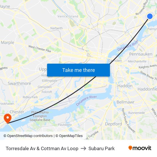 Torresdale Av & Cottman Av Loop to Subaru Park map