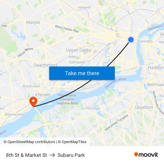 8th St & Market St to Subaru Park map
