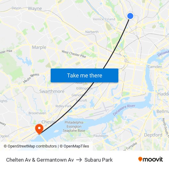 Chelten Av & Germantown Av to Subaru Park map