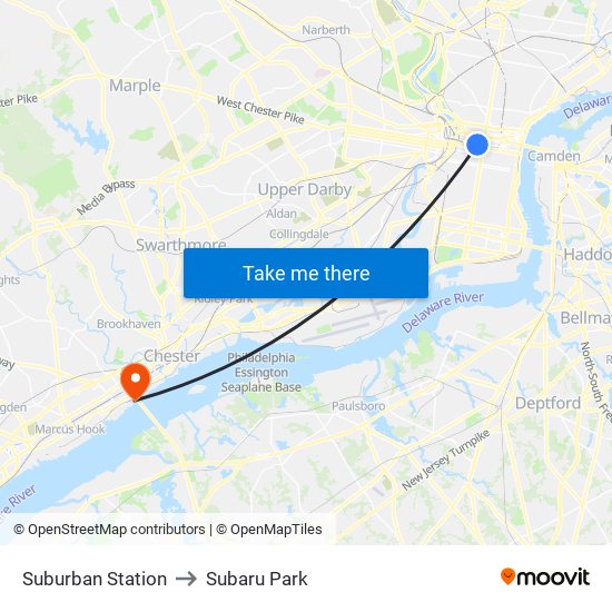 Suburban Station to Subaru Park map