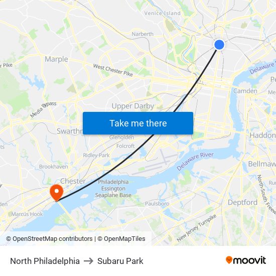 North Philadelphia to Subaru Park map