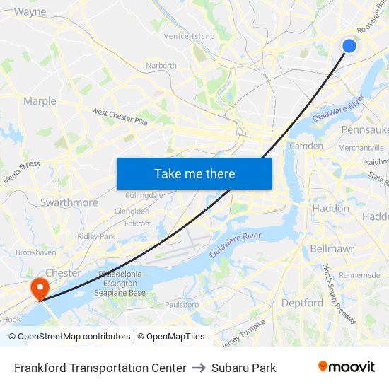 Frankford Transportation Center to Subaru Park map