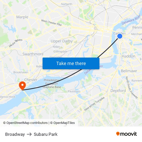 Broadway to Subaru Park map