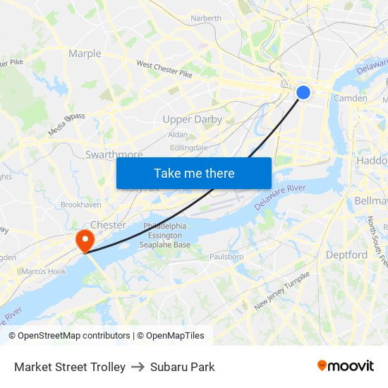 Market Street Trolley to Subaru Park map