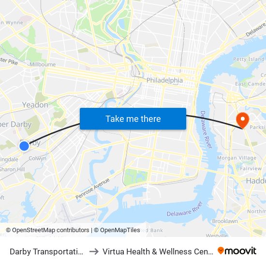 Darby Transportation Center to Virtua Health & Wellness Center - Camden map