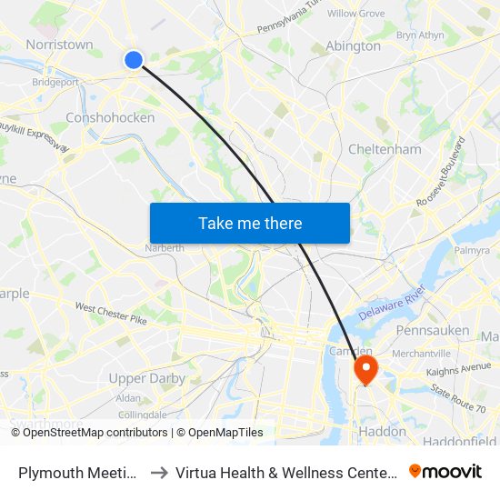Plymouth Meeting Mall to Virtua Health & Wellness Center - Camden map
