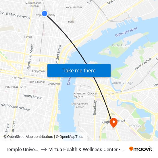 Temple University to Virtua Health & Wellness Center - Camden map