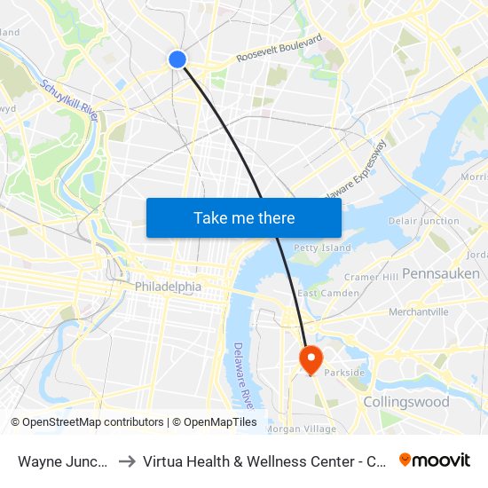 Wayne Junction to Virtua Health & Wellness Center - Camden map