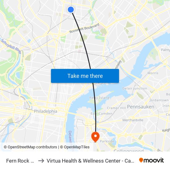 Fern Rock T C to Virtua Health & Wellness Center - Camden map