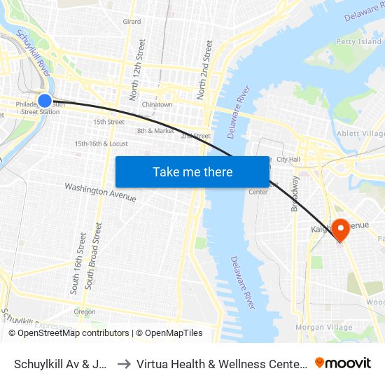 Schuylkill Av & JFK Blvd to Virtua Health & Wellness Center - Camden map