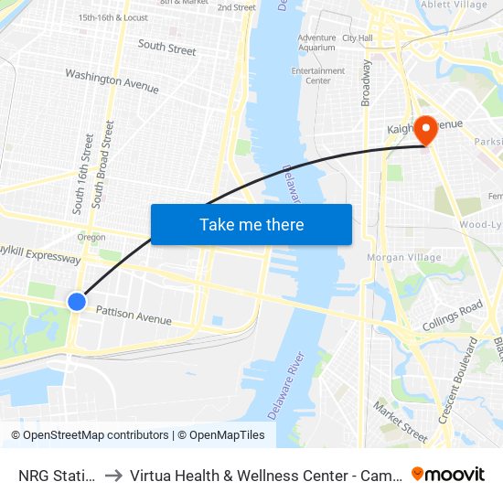 NRG Station to Virtua Health & Wellness Center - Camden map