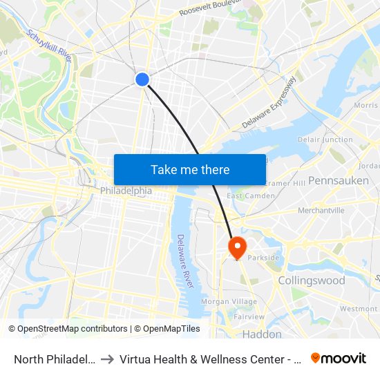 North Philadelphia to Virtua Health & Wellness Center - Camden map