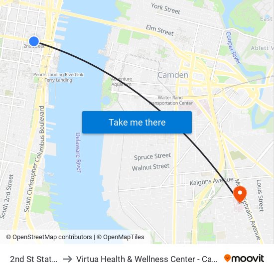 2nd St Station to Virtua Health & Wellness Center - Camden map