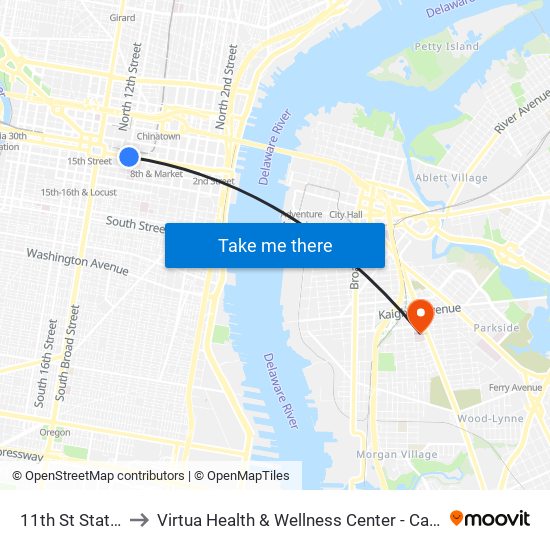 11th St Station to Virtua Health & Wellness Center - Camden map
