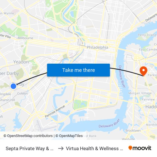 Septa Private Way & Macdade Blvd to Virtua Health & Wellness Center - Camden map