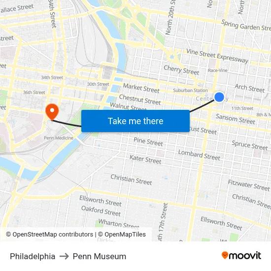 Philadelphia to Penn Museum map