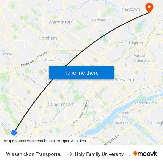 Wissahickon Transportation Center - Onsite to Holy Family University - Newtown Campus map