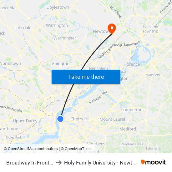 Broadway In Front Of Wrtc to Holy Family University - Newtown Campus map