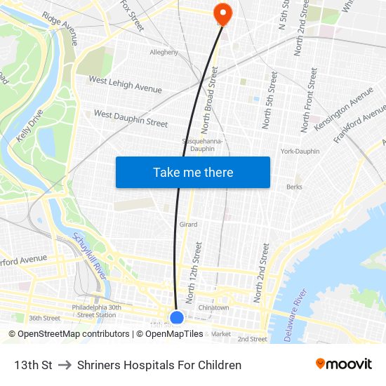 13th St to Shriners Hospitals For Children map