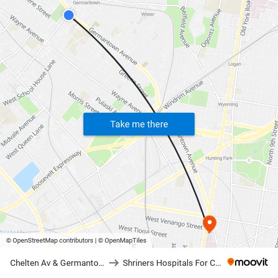 Chelten Av & Germantown Av to Shriners Hospitals For Children map