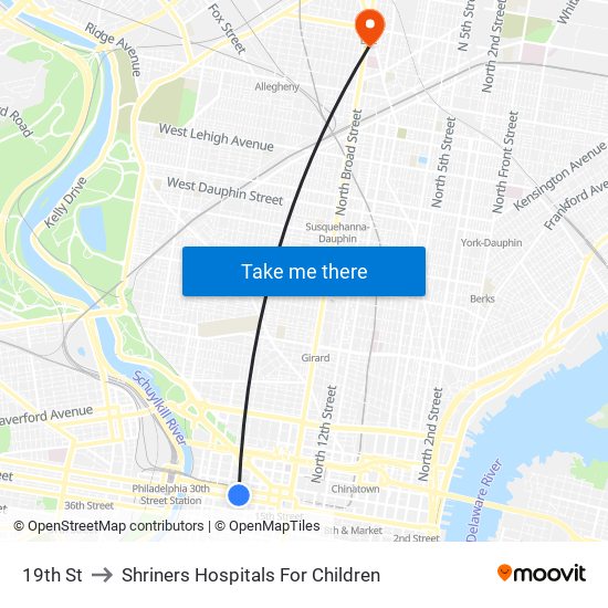 19th St to Shriners Hospitals For Children map