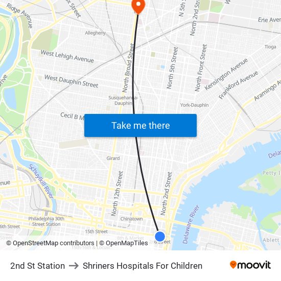 2nd St Station to Shriners Hospitals For Children map