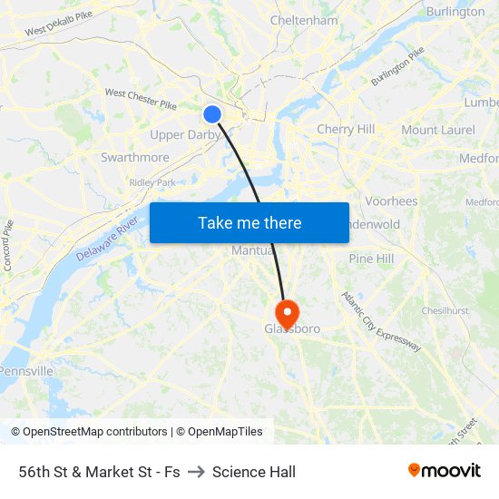 56th St & Market St - Fs to Science Hall map