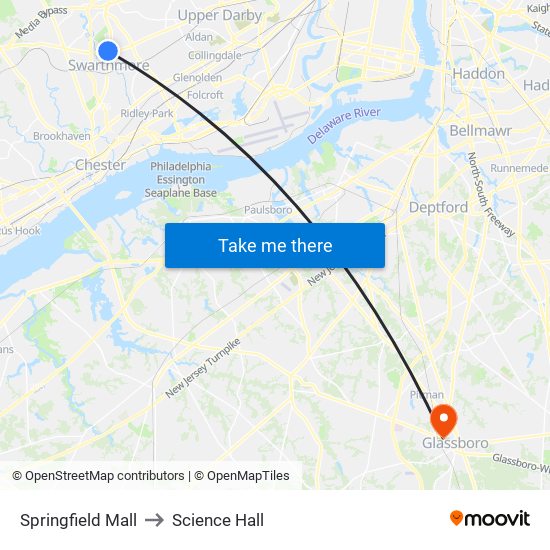 Springfield Mall to Science Hall map