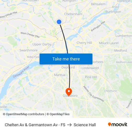 Chelten Av & Germantown Av - FS to Science Hall map