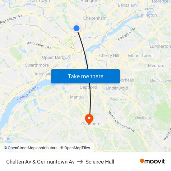 Chelten Av & Germantown Av to Science Hall map