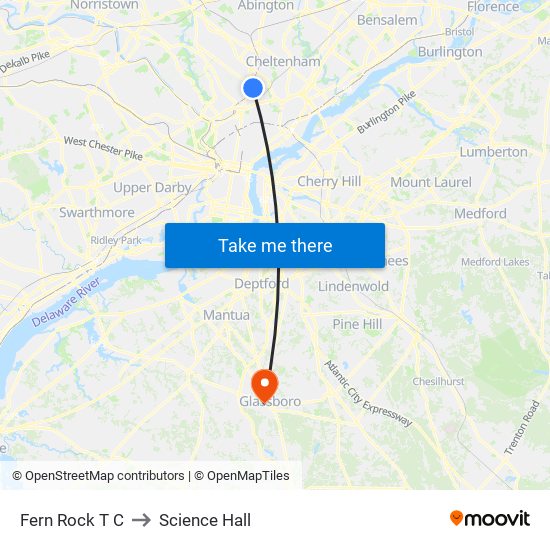 Fern Rock T C to Science Hall map