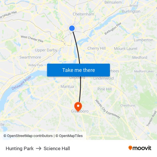 Hunting Park to Science Hall map