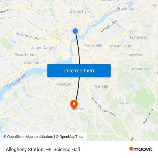 Allegheny Station to Science Hall map