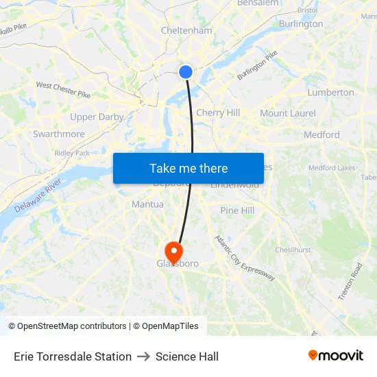 Erie Torresdale Station to Science Hall map