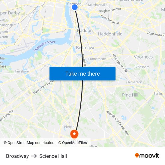 Broadway to Science Hall map