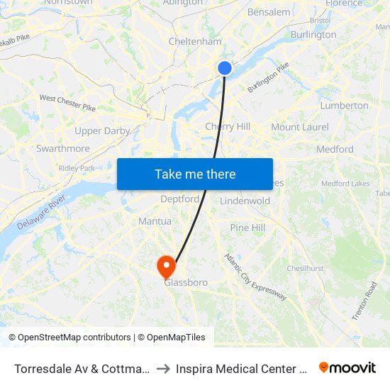 Torresdale Av & Cottman Av Loop to Inspira Medical Center Mullica Hill map
