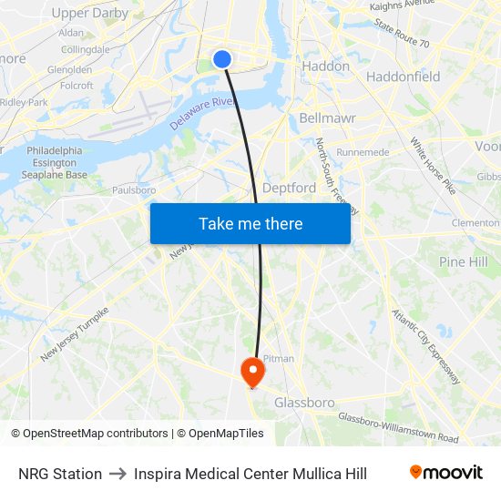 NRG Station to Inspira Medical Center Mullica Hill map