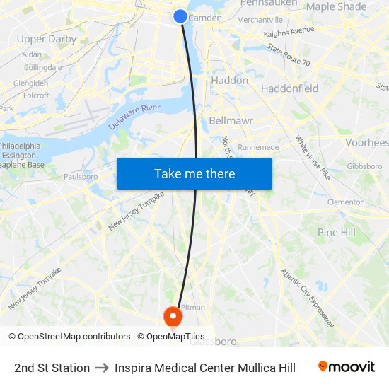 2nd St Station to Inspira Medical Center Mullica Hill map