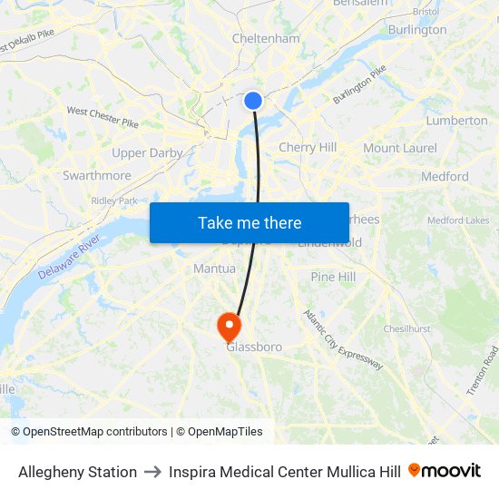 Allegheny Station to Inspira Medical Center Mullica Hill map