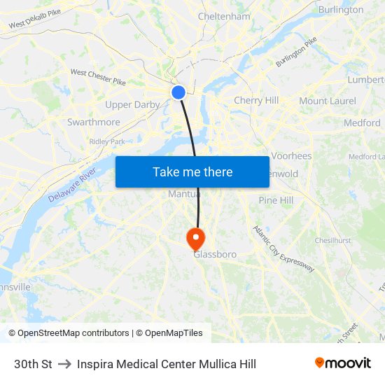 30th St to Inspira Medical Center Mullica Hill map