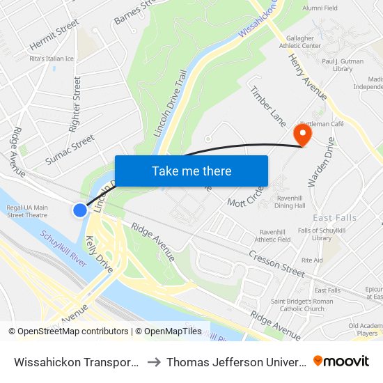 Wissahickon Transportation Center - Onsite to Thomas Jefferson University East Falls Campus map