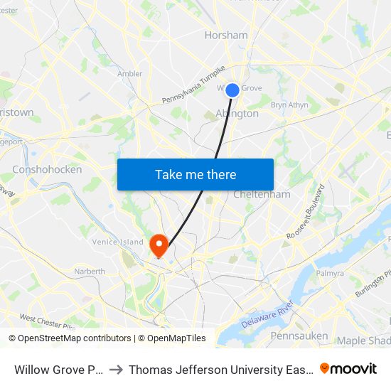 Willow Grove Park Mall to Thomas Jefferson University East Falls Campus map