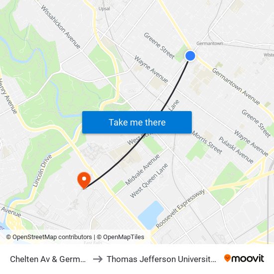 Chelten Av & Germantown Av - FS to Thomas Jefferson University East Falls Campus map