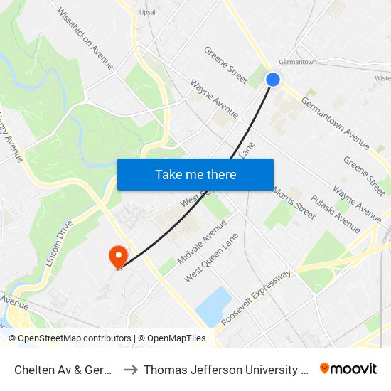 Chelten Av & Germantown Av to Thomas Jefferson University East Falls Campus map